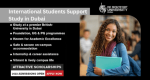 scholarships for international students support in Montfort university Dubai