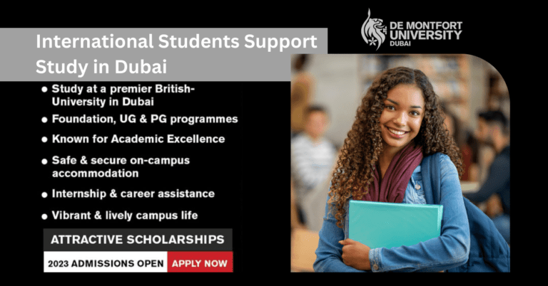 scholarships for international students support in Montfort university Dubai
