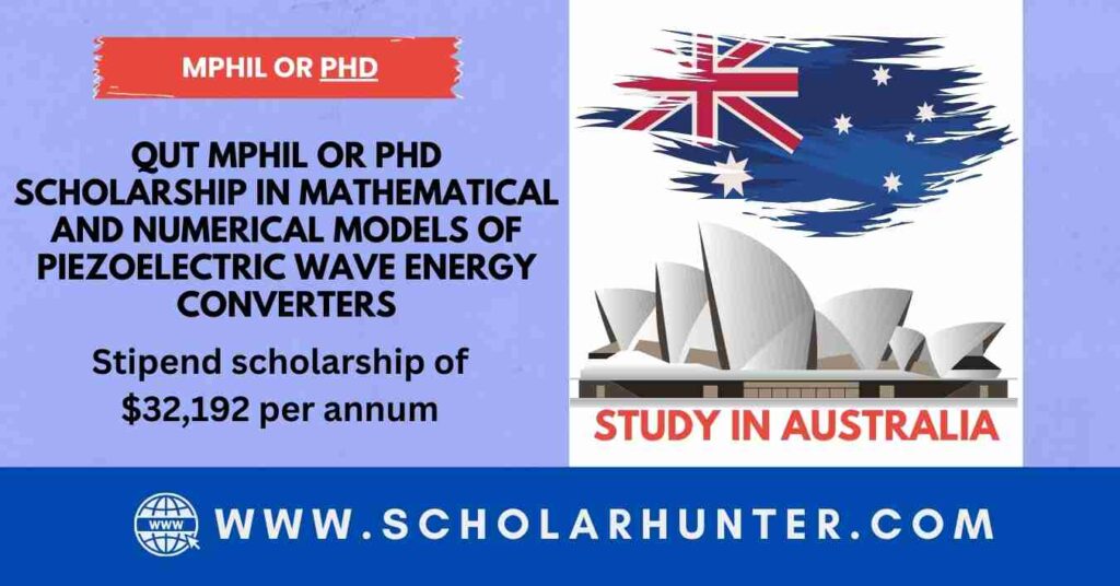 QUT MPhil or PhD Scholarship in Mathematical and Numerical Models of Piezoelectric Wave Energy Converters